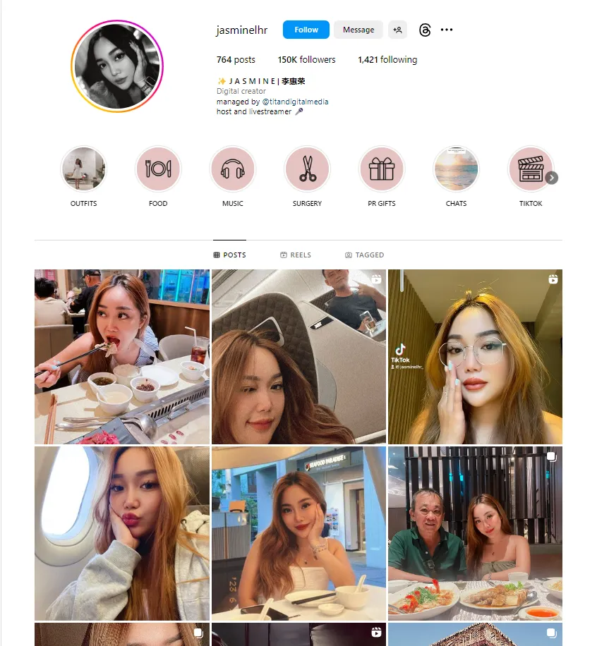 Screenshot: @jasminelhr | 150k followers