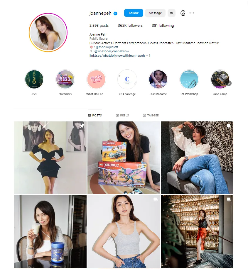 Screenshot: @joannepeh | 365k followers