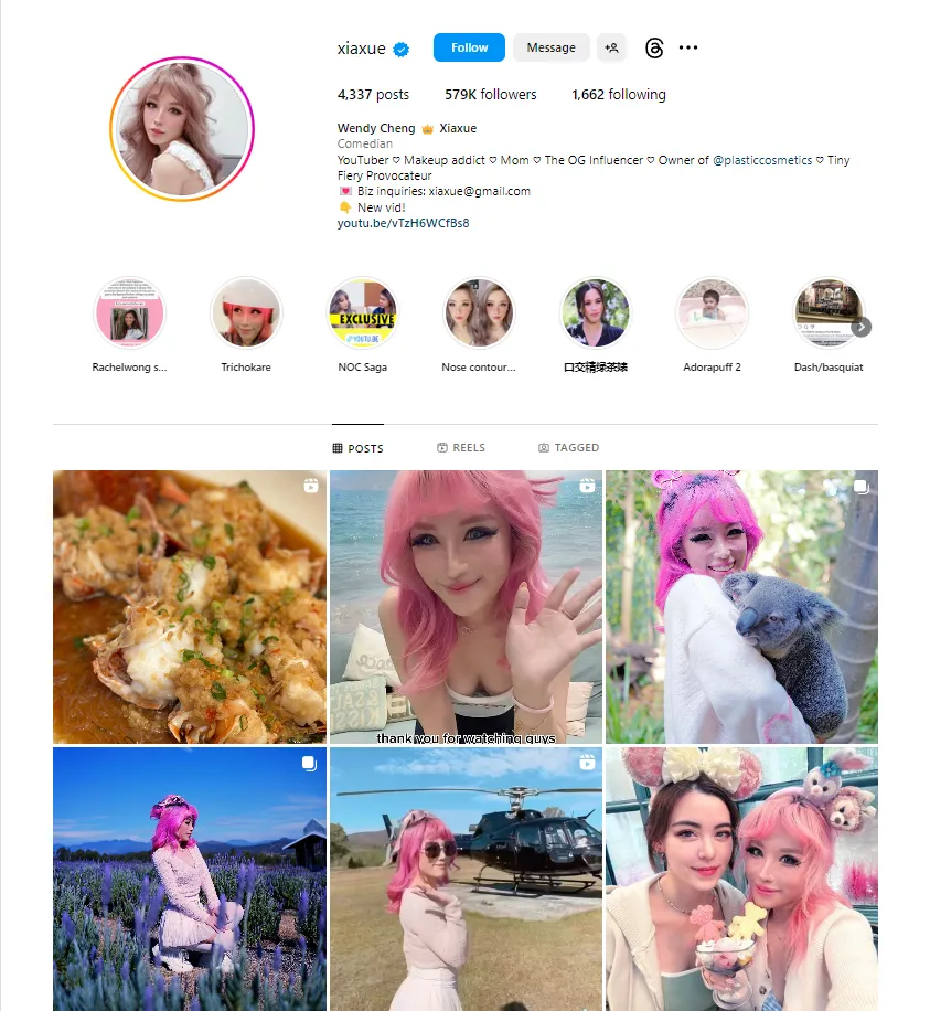 Screenshot: @xiaxue | 579k followers
